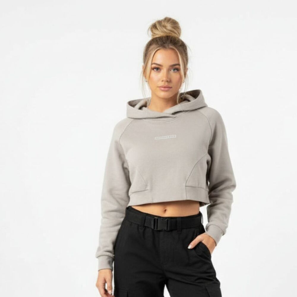 Alphalete Tan Cropped Long Sleeve Hoody Sweatshirt Top S